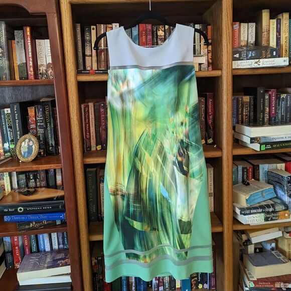 Elie Tahari Green Multicolored Bodycon Knee Length Dress Sz 10 Euc - Picture 1 of 6